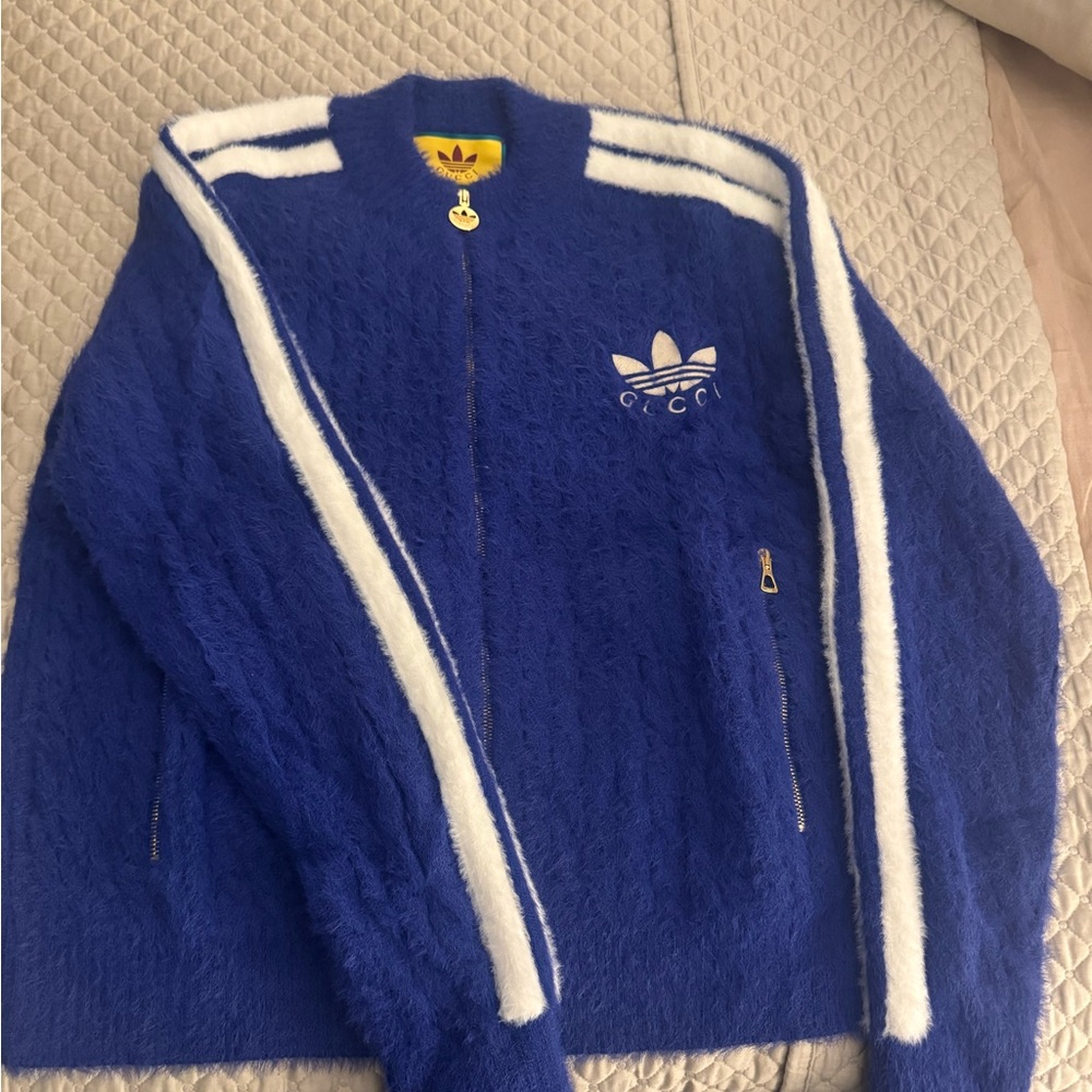Gucci X Adidas Royal Blue and White Fuzzy Sweater